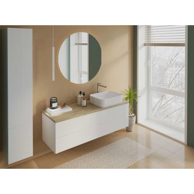 Kronenbach Cube szafka z blatem 141x48,7x44,5 cm podumywalkowa wisząca biały połysk-jasny dąb KBWTKOWTL1414WHGH