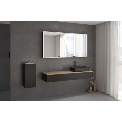 Kronenbach Cube szafka z blatem 161x48,7x23,5 cm podumywalkowa wisząca czarny mat-jasny dąb KBWTKOWTL1612SMGH