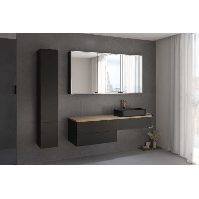 Kronenbach Cube szafka z blatem 161x48,7x44,5 cm podumywalkowa wisząca czarny mat-jasny dąb KBWTKOWTL1613SMGH