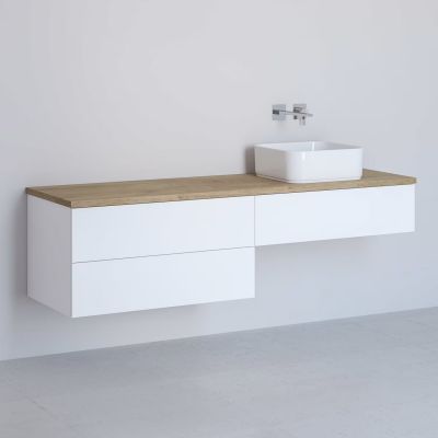 Kronenbach Cube szafka z blatem 161x48,7x44,5 cm podumywalkowa wisząca biały połysk-jasny dąb KBWTKOWTL1613WHGH