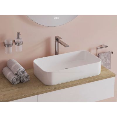 Kronenbach Cube szafka z blatem 161x48,7x44,5 cm podumywalkowa wisząca biały połysk-jasny dąb KBWTKOWTL1613WHGH