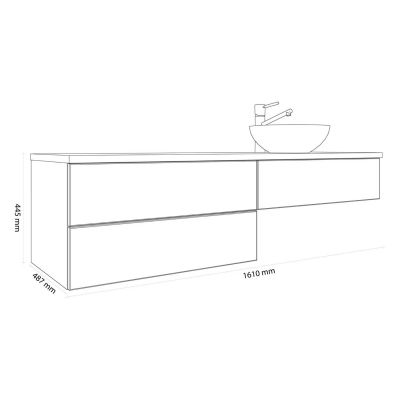 Kronenbach Cube szafka z blatem 161x48,7x44,5 cm podumywalkowa wisząca biały połysk KBWTKOWTL1613WH