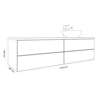 Kronenbach Cube szafka z blatem 161x48,7x44,5 cm podumywalkowa wisząca czarny mat-jasny dąb KBWTKOWTL1614SMGH