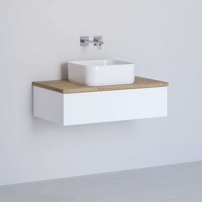 Kronenbach Cube szafka z blatem 81x48,7x23,5 cm podumywalkowa wisząca biały połysk-jasny dąb KBWTKOWTL811WHGH