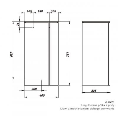 Szafka boczna niska 40 x 75 x 32,5 cm biały połysk Koło Domino XL 88358