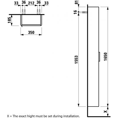 Laufen Base szafka 165 cm wysoka wisząca prawa jasny wiąz H4026421102621