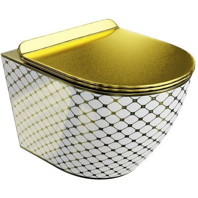LaVita Sofi Slim Checked Gold miska WC wisząca z deską sedesową wolnoopadającą biały/złoty