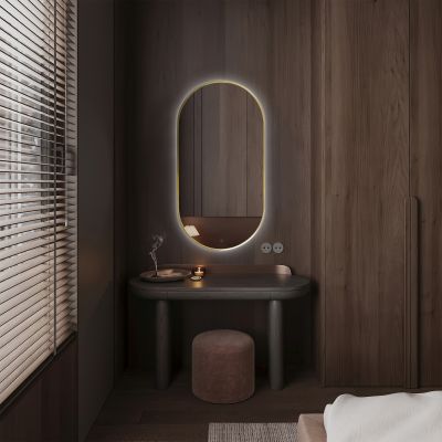 Ars Longa Ambiente lustro 50x100 cm owalne z oświetleniem złote LED-AMBIENTE50100-Z