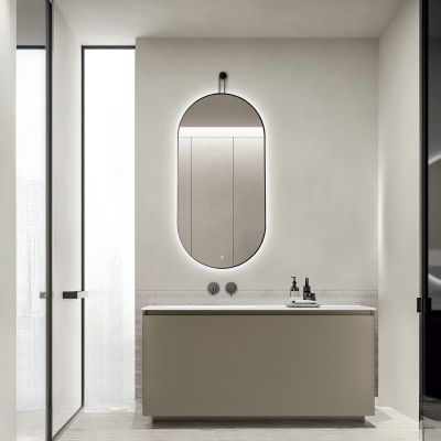 Ars Longa Avanti lustro 50x100 cm owalne z oświetleniem czarne LED-AVANTI50100-C