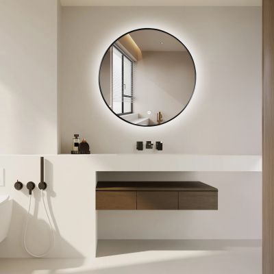 Ars Longa Lumio lustro 80 cm okrągłe z oświetleniem czarne LED-LUMIO80-C