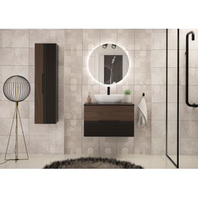Zestaw Megstyl Avella szafka 80x45,8x50 cm podumywalkowa wisząca czarna-orzech z blatem czarnymi umywalka biała (3192, 2040, 2586)