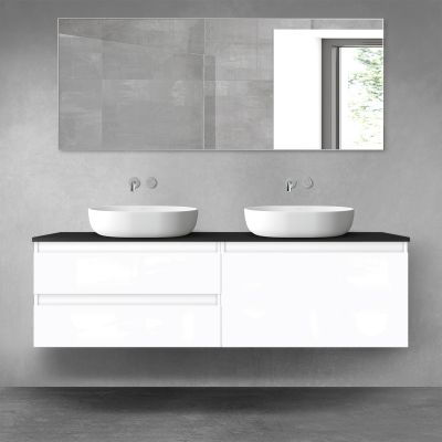 Oltens Vernal zestaw mebli łazienkowych 160 cm z blatem biały połysk/czarny mat 68443000