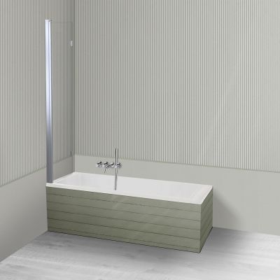 Oltens Langfoss Sela zestaw wanna prostokątna 150x70 cm akrylowa biały mat z parawanem nawannowym 115 cm 2-częściowy chrom 18001900