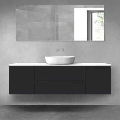 Oltens Vernal zestaw mebli łazienkowych 160 cm z blatem czarny mat/biały połysk 68376300