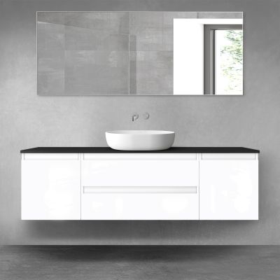 Oltens Vernal zestaw mebli łazienkowych 160 cm z blatem biały połysk/czarny mat 68376000