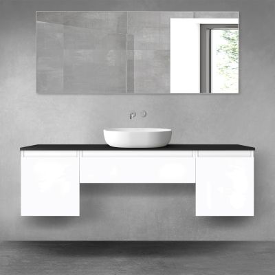 Oltens Vernal zestaw mebli łazienkowych 160 cm z blatem biały połysk/czarny mat 68393000