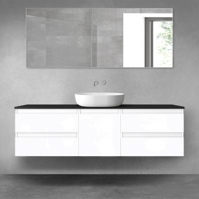 Oltens Vernal zestaw mebli łazienkowych 160 cm z blatem biały połysk/czarny mat 68405000
