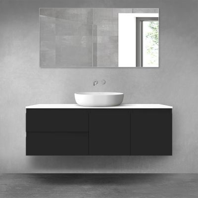 Oltens Vernal zestaw mebli łazienkowych 140 cm z blatem czarny mat/biały połysk 68276300
