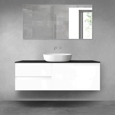 Oltens Vernal zestaw mebli łazienkowych 140 cm z blatem biały połysk/czarny mat 68276000