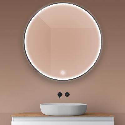 Oltens Nordlis lustro 100x100 cm okrągłe z oświetleniem z przodu z matą grzewczą czarny 64102300