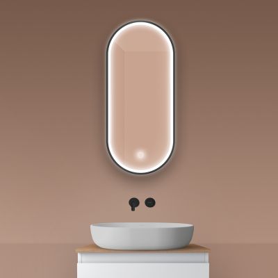 Oltens Nordlis lustro 40x90 cm owalne z oświetleniem z przodu z matą grzewczą czarny 64103300