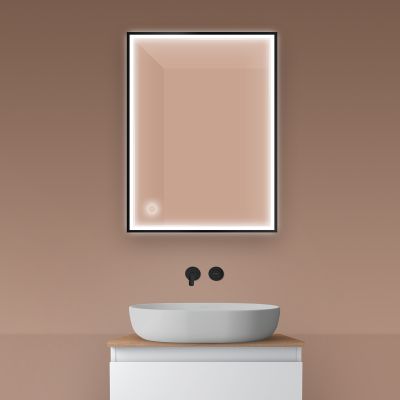 Oltens Nordlis lustro 60x80 cm prostokątne z oświetleniem z przodu z matą grzewczą czarny 64105300