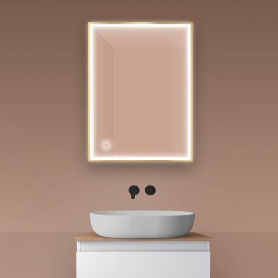 Oltens Nordlis lustro 60x80 cm prostokątne z oświetleniem z przodu z matą grzewczą złoty 64105800