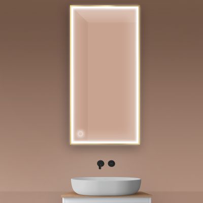 Oltens Nordlis lustro 60x120 cm prostokątne z oświetleniem z przodu z matą grzewczą złoty 64107800