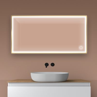 Oltens Nordlis lustro 60x120 cm prostokątne z oświetleniem z przodu z matą grzewczą złoty 64107800