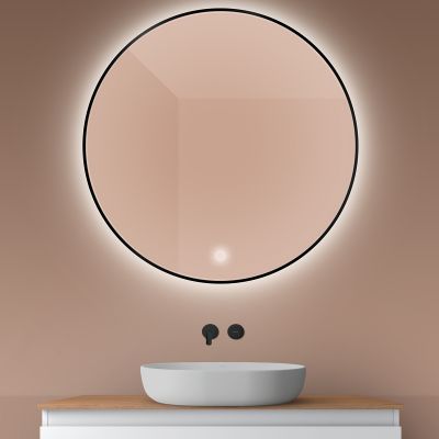 Oltens Nordlis lustro 100x100 cm okrągłe z oświetleniem od tyłu z matą grzewczą czarny 64110300