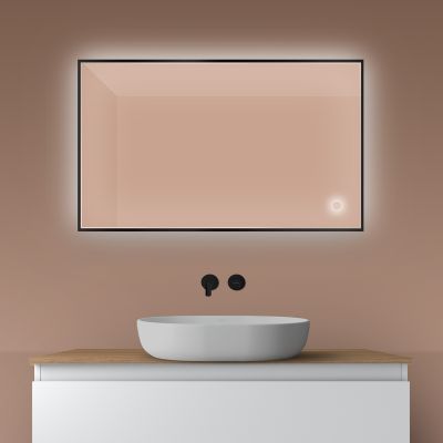 Oltens Nordlis lustro 60x100 cm prostokątne z oświetleniem od tyłu z matą grzewczą czarny 64111300