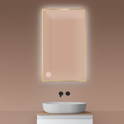 Oltens Nordlis lustro 60x100 cm prostokątne z oświetleniem od tyłu z matą grzewczą złoty 64111800