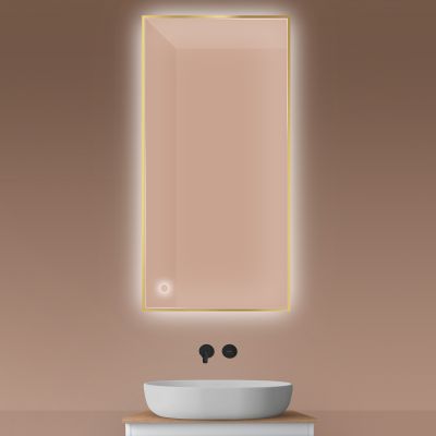 Oltens Nordlis lustro 60x120 cm prostokątne z oświetleniem od tyłu z matą grzewczą złoty 64112800