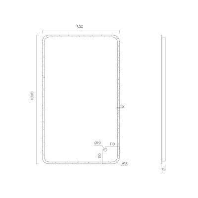 Oltens Nordlis lustro 60x100 cm prostokątne z oświetleniem z przodu z matą grzewczą 64117000