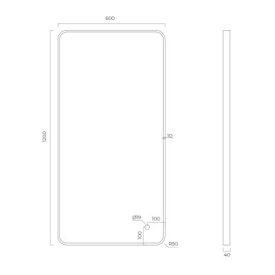 Oltens Nordlis lustro 60x120 cm prostokątne z oświetleniem z przodu z matą grzewczą czarny 64118300