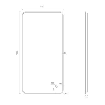 Oltens Nordlis lustro 60x120 cm prostokątne z oświetleniem od tyłu z matą grzewczą czarny 64121300