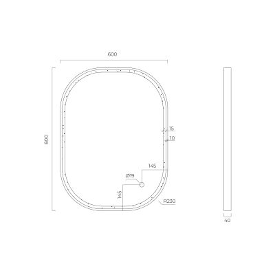 Oltens Nordlis lustro 60x80 cm prostokątne  z oświetleniem z przodu z matą grzewczą czarny 64123300