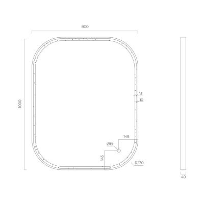 Oltens Nordlis lustro 80x100 cm prostokątne z oświetleniem z przodu z matą grzewczą czarny 64124300