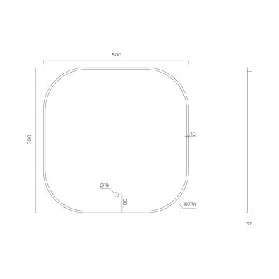 Oltens Nordlis lustro 80x80 cm kwadratowe z oświetleniem od tyłu z matą grzewczą czarny 64125300