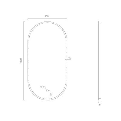 Oltens Nordlis lustro 50x100 cm owalne z oświetleniem z przodu z matą grzewczą 64128000