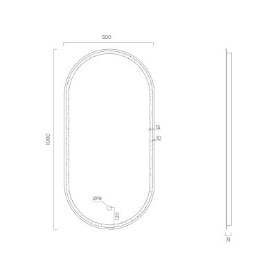 Oltens Nordlis lustro 50x100 cm owalne z oświetleniem z przodu z matą grzewczą czarny 64128300