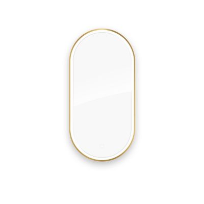 Oltens Nordlis lustro 50x100 cm owalne  z oświetleniem z przodu z matą grzewczą złoto szczotkowane 64128810