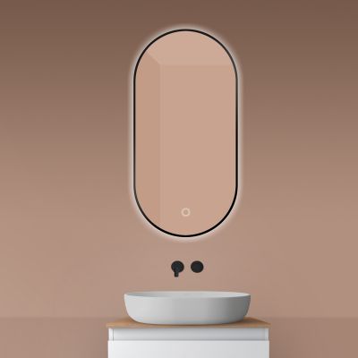 Oltens Nordlis lustro 50x100 cm owalne z oświetleniem od tyłu z matą grzewczą czarny 64129300