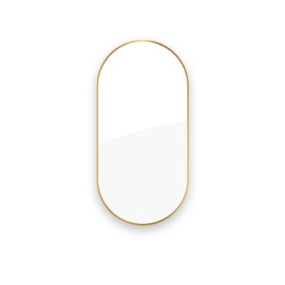 Oltens Nordlis lustro 50x100 cm owalne z oświetleniem od tyłu z matą grzewczą złoto szczotkowane 64129810