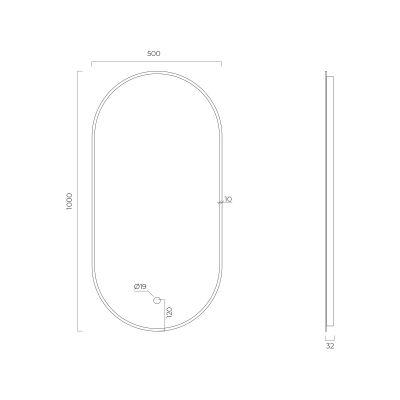 Oltens Nordlis lustro 50x100 cm owalne z oświetleniem od tyłu z matą grzewczą złoto szczotkowane 64129810