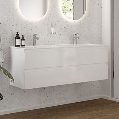 Oltens Vernal szafka 120 cm podumywalkowa wisząca z umywalką biały połysk 68464000