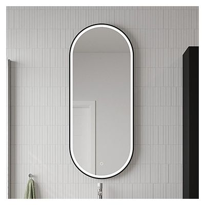 Oltens Nordlis lustro 50x120 cm owalne z oświetleniem z przodu z matą grzewczą czarny 64104300