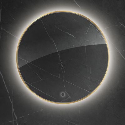 Oltens Nordlis lustro 60x60 cm okrągłe z oświetleniem od tyłu z matą grzewczą złoty 64108800