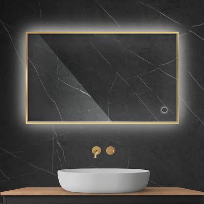 Oltens Nordlis lustro 60x100 cm prostokątne z oświetleniem od tyłu z matą grzewczą złoty 64111800
