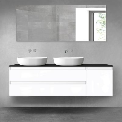 Oltens Vernal zestaw mebli łazienkowych 160 cm z blatem biały połysk/czarny mat 68482000